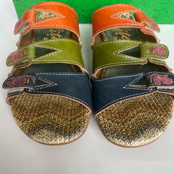 ELITE BY CORKYS Sunny Womens Navy Multi Color Velcro Leather Sandals Size 6 NEW - Picture 6 of 13